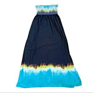 Strapless Tube Dress – Blue & Black Tie-Dye, Size 6 (Fits Small/Medium)